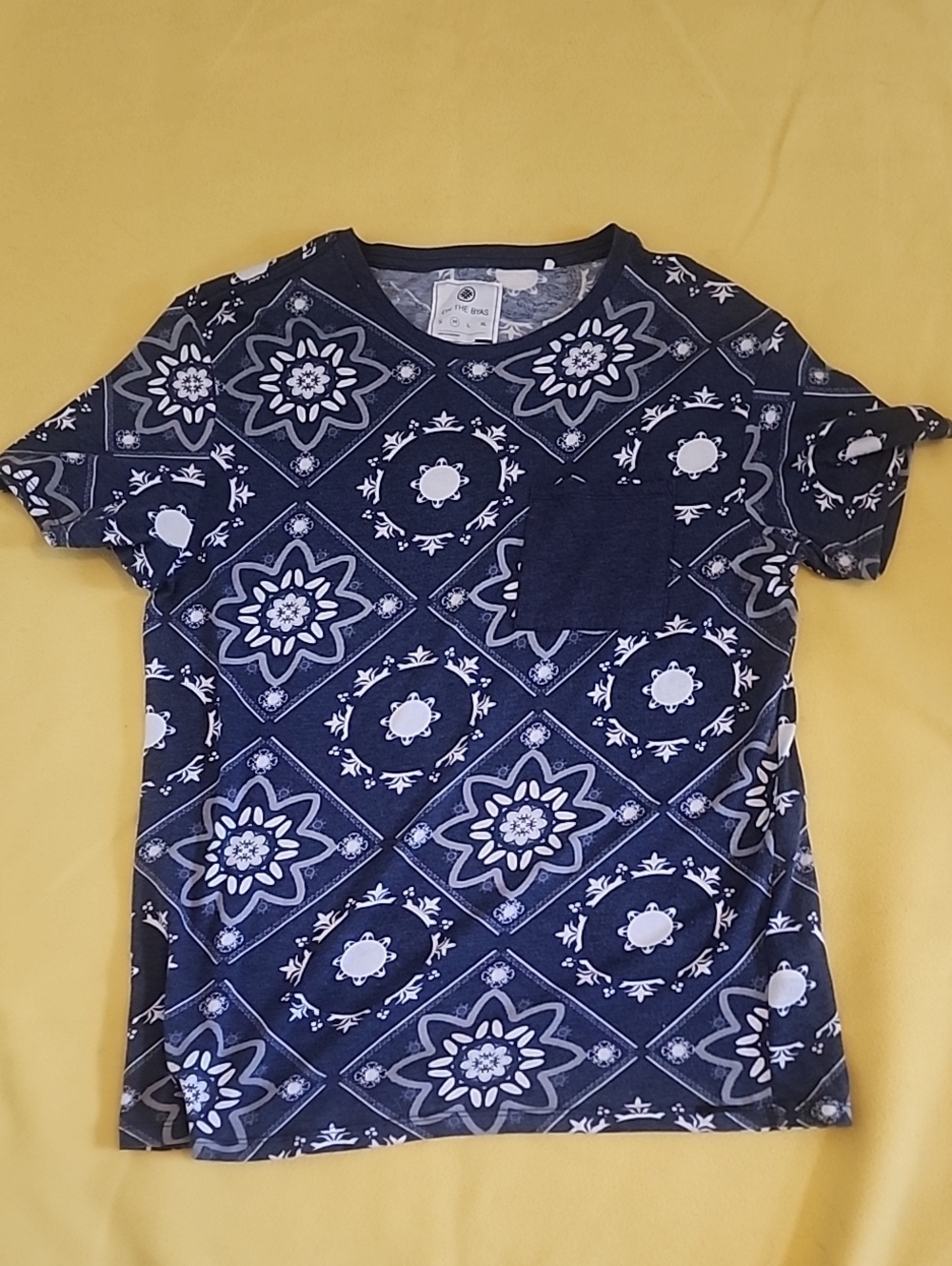 ON THE BYAS Navy Blue Patterned Pocket Tee